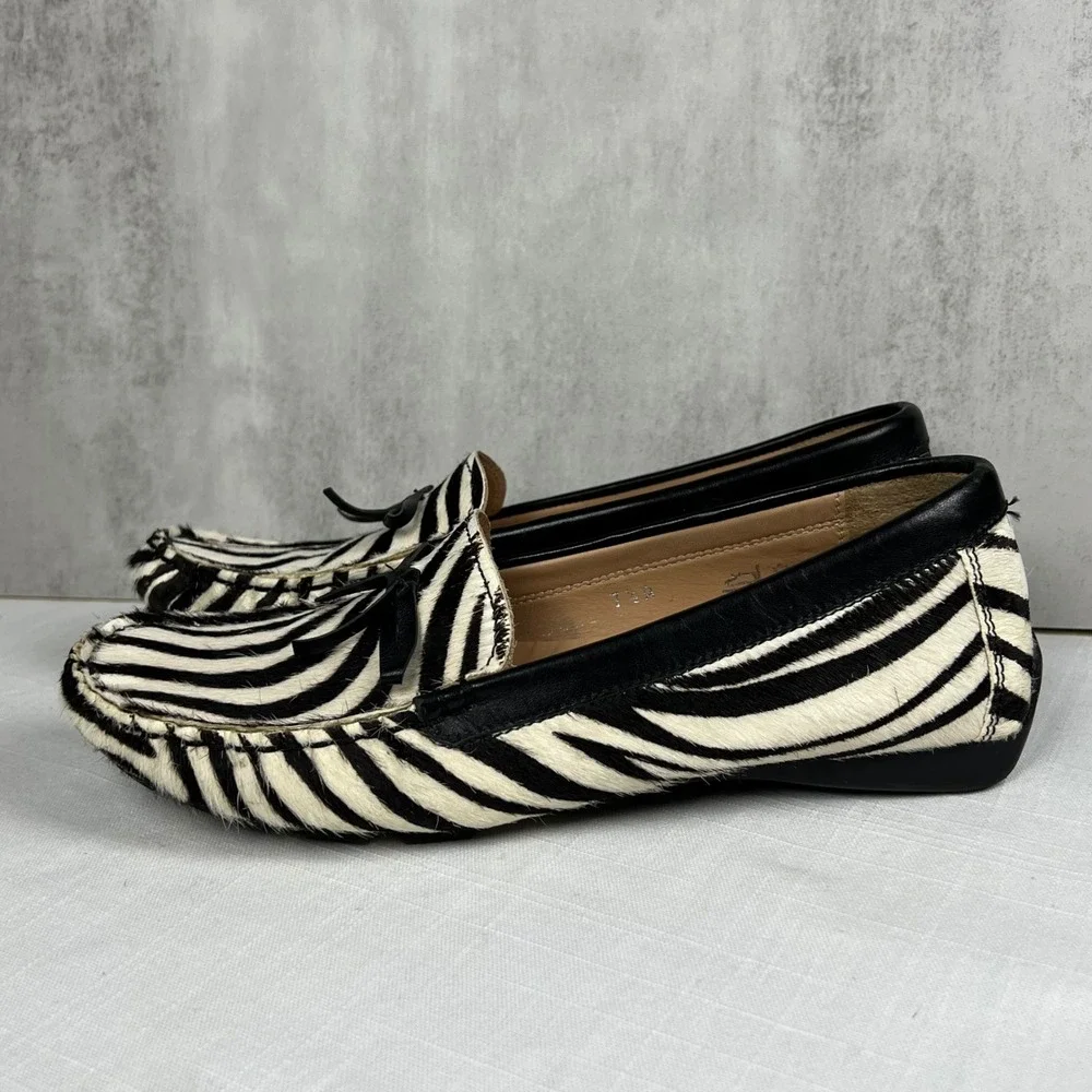 VAN ELI Zebra Print Calf Hair Loafer Flats Women's Size 7.5 Black White - Picture 6 of 9